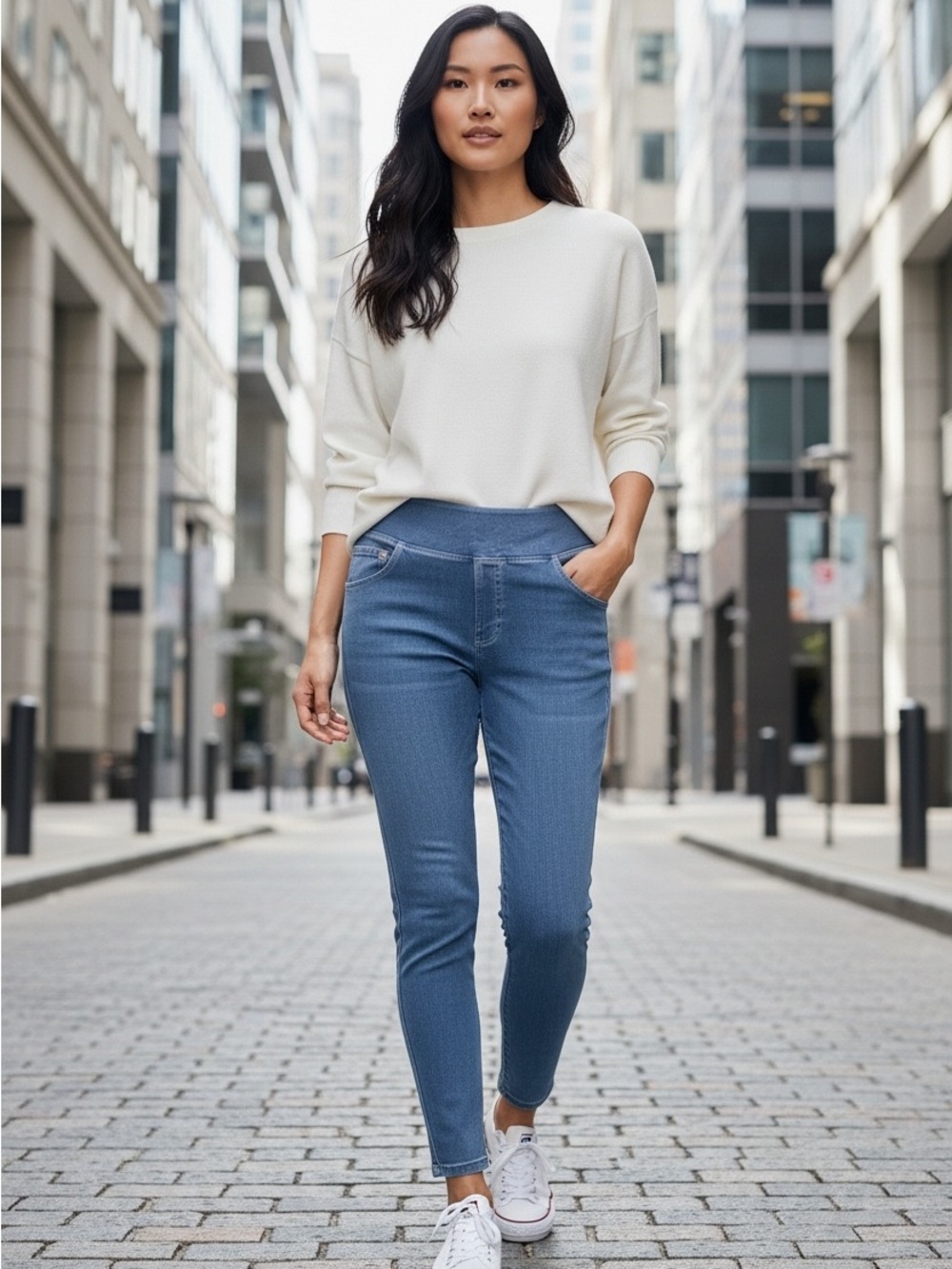 Halara Blue Pull-On Skinny Jeans Medium 7/8 Ankle Length New With Tag Detached